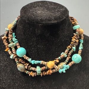 Turquoise and Brown Beaded Necklace